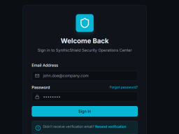 Login form for a security operations center featuring email and password fields.