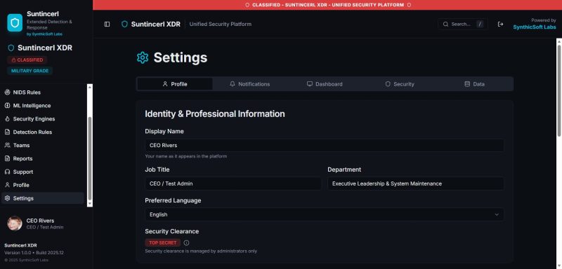 Dark-themed settings menu for a digital application, displaying user profile information.