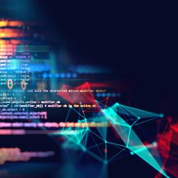Abstract depiction of digital data and network connections with vibrant colors.